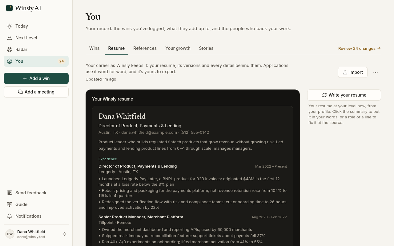Your resume, written from your wins