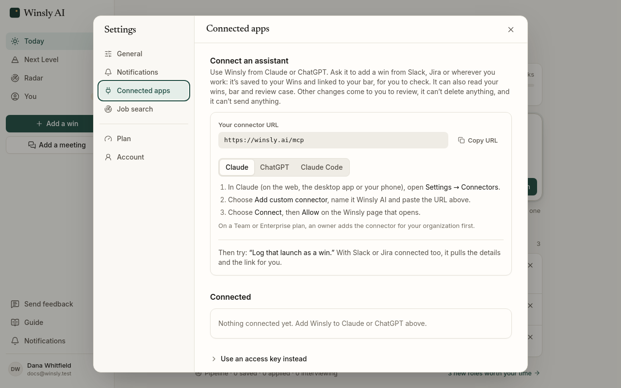 Settings → Connected apps